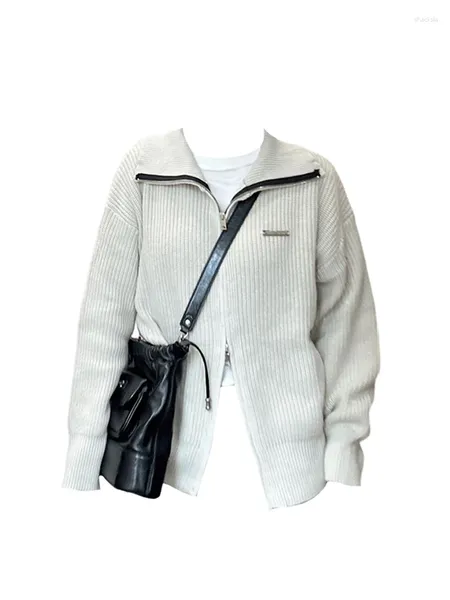 Tricots pour femmes Femmes Basic Blanc Cardigan Col à revers Pull Femme Manches longues Tricoté Chic 90s Mode Pull Mori Girl Automne Hiver