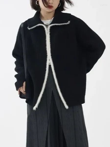Puntos de mujer Mujeres Black Cardigan Abrigo Doble Cremalleras Punto Tops de gran tamaño 2024 Ropa Mujer Streetwear Casual Coreano Y2K Suéteres Chaquetas