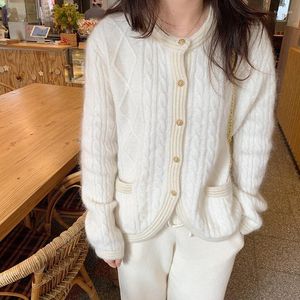 Tricots pour femmes cardigan cardigan doux lâche élégant massif blanc gris blanc pull épais manteau épais 2023