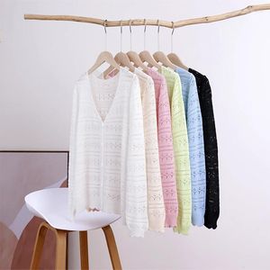 Tricots pour femmes cardigan cardigan mince tricot en v-couche en V coréen châle d'été à manches longues à manches longues