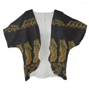 Damesbreien Women Cardigan Trench Chiffon Coat Polynesian Tribal Black and Yellow Print aangepaste persoonlijkheidsfeest vrouwelijke mantel