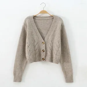 Damesbreien Women Cardigan V Nek bijgesneden lange mouw Twist Twist Sweater Coats Spring herfst Keep warme Koreaanse modejas