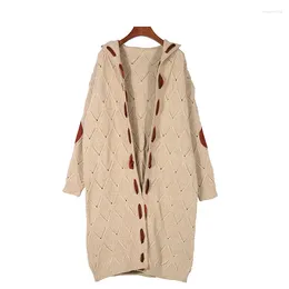 Tricots pour femmes femmes Cardigan hiver manteau à manches longues haut pull Mujer épissure daim tricot à capuche motif chandails manteaux Zhou06