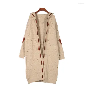 Tricots pour femmes femmes Cardigan hiver manteau à manches longues haut pull Mujer épissure daim tricot à capuche motif chandails manteaux Zhou06