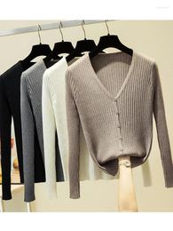 Tricots pour femmes Femmes Cardigans Automne Hiver 2024 Vintage Simple Boutonnage Col En V Pull Mode Coréen Tricots Solide Cardigan Pulls Top