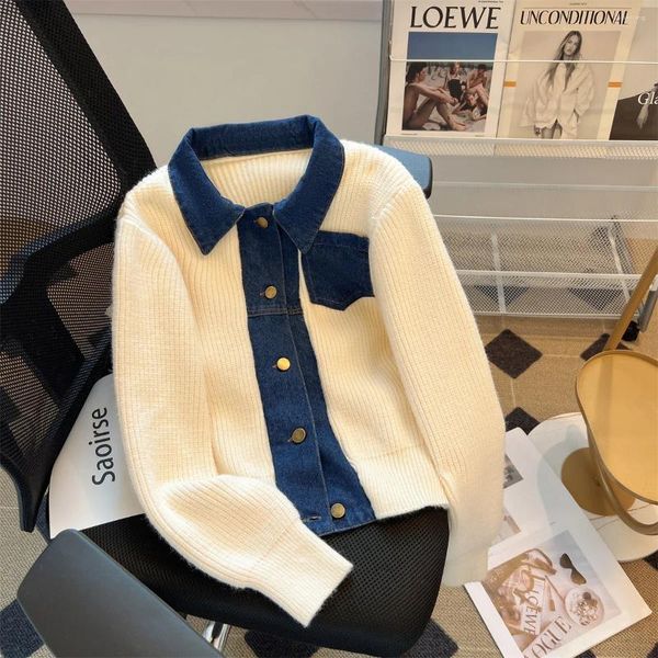 Tricots pour femmes Femmes Casual Denim Spcling Veste Automne À Manches Longues Simple Boutonnage Doux Gluant Pull Cardigan Haute Qualité Manteau De Tricot