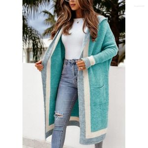 Cardigan tricoté à capuche pour femme, manches longues, ample, ouvert sur le devant, pull, vêtements d'extérieur, décontracté