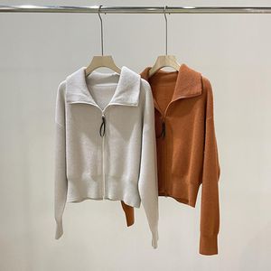 Puntos de mujer Mujeres Crochet Hollow Otoño e Invierno Estilo Cardigan Suelto Recortado Suéter Abrigo