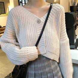 Cardigan tricoté pour femmes, tricot court, un bouton, col en v, manches longues, taille Chic, vêtements d'extérieur, manteau, Style coréen, automne