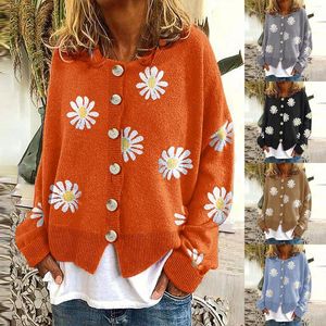 Damesbreien Women Daisy gebreide trui losse oversize herfst winter jumper vest dikke casual warme geknipte knoopjas