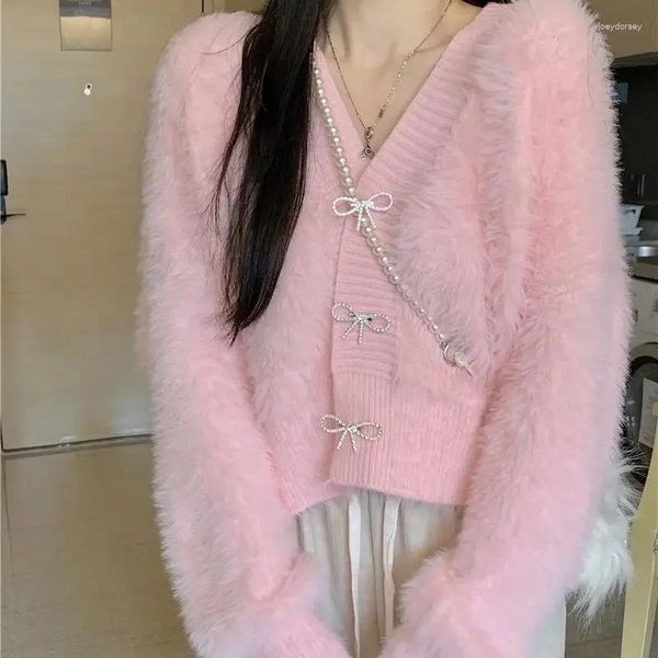 Tricots pour femmes Femmes Pulls élégants Vison Polaire Tricot Cardigan Femme Coréenne Mode Manteau Lâche Épais Chaud Printemps Automne Top Veste