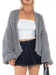 Damesbreien Women Fashion Solid Color Oversized Jumper Asthetic Deskleding Cardigan Gray Sweater V Neck Knit Crop