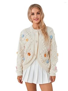 Cardigan tricoté à manches longues pour femmes, imprimé Floral, pull en Crochet fait à la main, manteau décontracté boutonné, pull tricoté