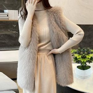 Vrouwen Knits Vrouwen Bont Vest Jas Warme Lange Mouwloze Jas Losse Pluizige Vest Casual Uitloper Vrouwelijke Winter 2024