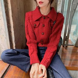 Women's Knits Women Knitted Bead Sweater Cardigans Pockets Button Long Sleeve Girl Autumn Elegant Single Breasted Ladies Sweaters