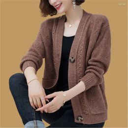 Knits de mujer Mujeres Corea Allmatch Slim Manga larga Séter Séter Casual de Kniting Tops Vintage Cardigan de punto de pecho individual