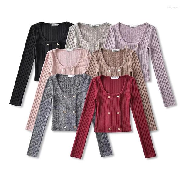 Tricots pour femmes Femmes coréennes manches longues tricot pull col carré cardigan décontracté vintage hauts dames automne double boutonnage