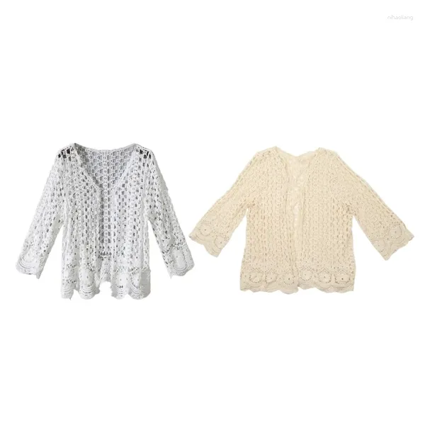 Tricots pour femmes Cardigan à manches longues Femmes Crochet Crochet Floral Mabinement Place Mesh Shrug