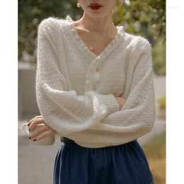 Suéter de Mohair de punto para mujer, chaqueta de punto fina para mujer, cárdigan Retro suave para perezosos, Tops para niñas grandes de otoño 2023 #1016