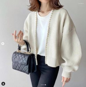 Damesbreien Women Pearl Knitting Cardigan Japanse veelzijdige mode Batwing Sleeve overjas vrouwelijke elegante casual jas jas