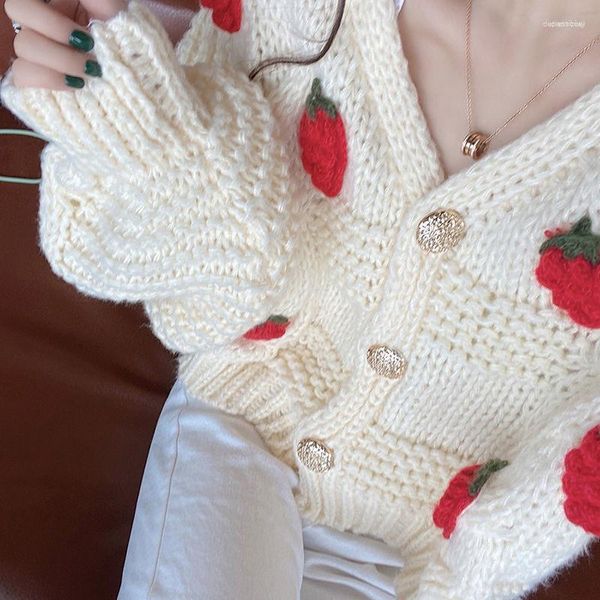 Tricots pour femmes Femmes Chic Femme Preppy Style Y2K Pull Femmes Harajuku Fraise Lâche Cardigan Automne Mode À Manches Longues Coréen