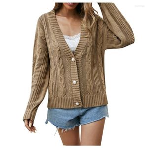 Dames breisels dames T -stukken V -nek knop omlaag lange mouw vest vesting casual zachte zakken streetwear elegante vrouw kabel gebreide truien sweaters