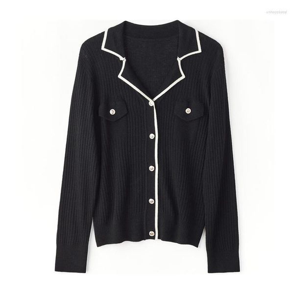 Femmes tricots femmes femmes laine tricot Cardigan col tailleur doux mignon boutons vers le bas pull noir pour automne femme vêtements 961