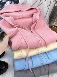 Tricots pour femmes Yitimoky rose Cardigan femmes pull à capuche tricoté manteau à manches longues hauts automne hiver 2023 lâche chaud coréen