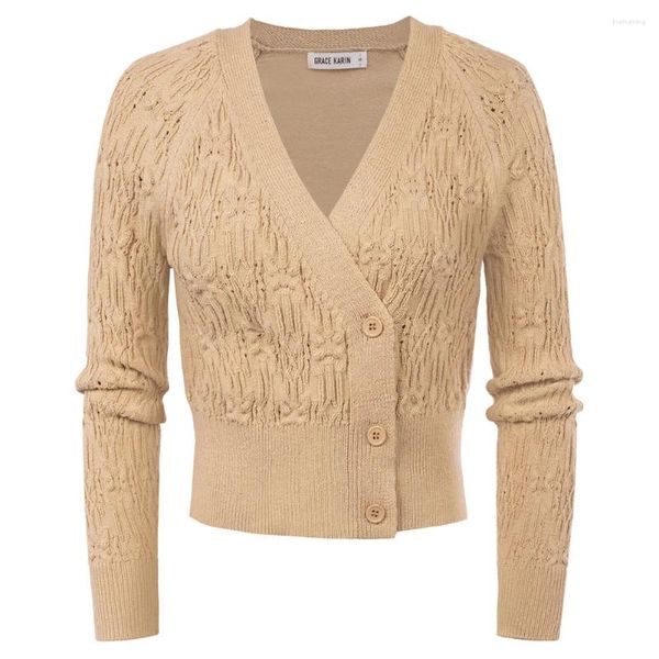 Suéter de punto para mujer, cárdigan con tapeta asimétrica, manga larga raglán, cuello en V, botones elásticos altos, abrigos de punto acanalados
