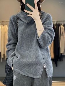 Damesbreien Women Turtleneck Zipper Cardigan Autumn Winter Merino Wool Sweater Casual Dikke Warm Kasjmier Koreaanse mode -tops