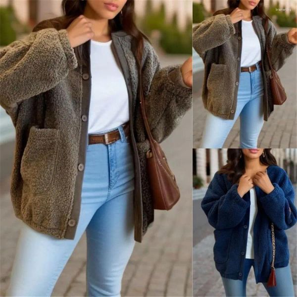 Tricots pour femmes Femmes Hiver Sherpa Pull Teddy Polaire Moelleux Cardigan Lâche Grandes Poches Streetwear Veste Puffy