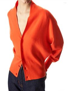 Cardigans tricotés en mélange de laine pour femmes, pull Orange, col en v, tempérament, simple boutonnage, printemps 2023