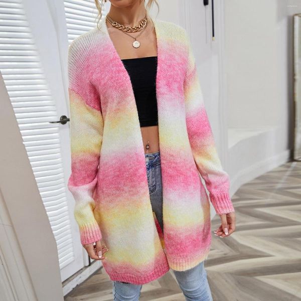 Femmes tricots femmes Boho Cardigan ouvert devant bloc de couleur à manches longues lâche tricoté à la main pulls légers veste femmes hauts d'hiver