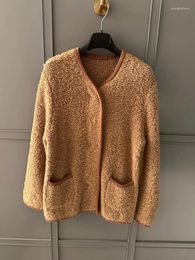 Cardigan alpaca en laine de tricots pour femmes pour femmes Cardigans en molleton de haute qualité, à bouton-cou au collier et à boute