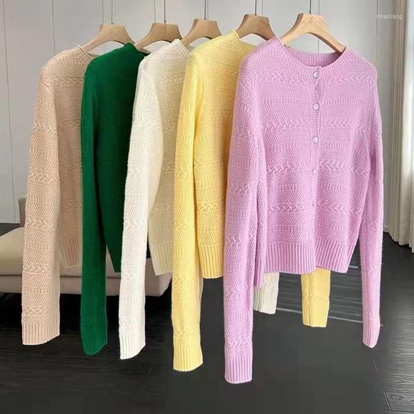 Tricots pour femmes Pulls tricotés en laine 2022 Automne Hiver Cardigans Femmes Motifs de fleurs Tricot à manches longues Casual Violet Jaune Tops Manteau