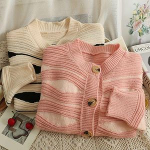 Damesbreien Y2K Harajuku Striped Cardigan Women Vintage Oversized gebreide trui Sweet Casual Tops Long Sleeve Tops 00s Koreaanse jumpers T21