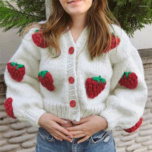 Tricots pour femmes Y2k Fraise Tricoté Pull Femmes Pulls Automne Hiver Chaud Cardigan Épais Printemps Pulls Blanc Rose E-girl Jumper Manteau