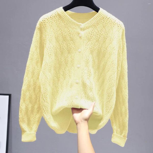 Tejidos para mujer Amarillo Primavera Otoño Cárdigans de hadas japoneses Suéter de manga larga Abrigo suelto Ropa informal Chaqueta para niña Tops con cuello en V Ropa para mujer