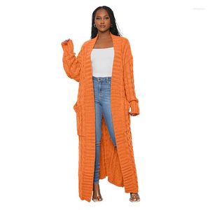 Tricots pour femmes YIKUO Chandails tricotés solides Cardigan Femmes Twist Braid Full Sleeve Open Stitch Pockets Loose Casual Extra Long Coat Jackets