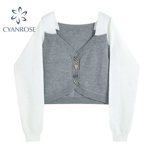 Dames Gebreide Cardigan Crop Sweater Elegant Chic Button Square Collar Koreaanse Knitwear Stijlvolle Vintage OL Slim Knit Tops 210417