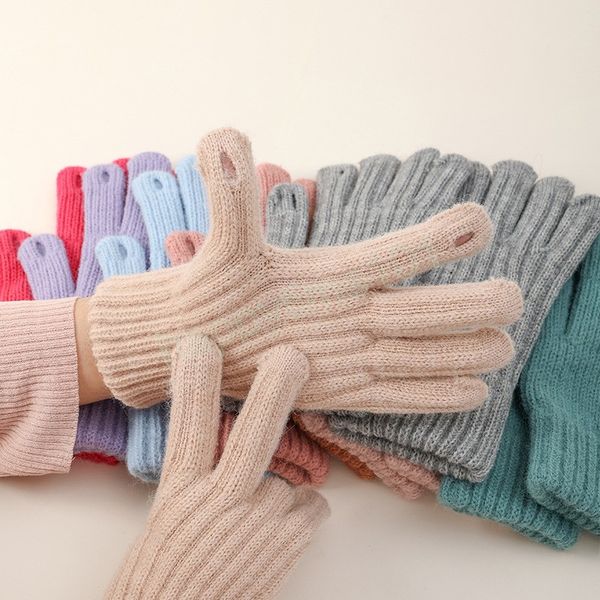 Gants tricotés pour femmes gants complets écran tactile extérieur hiver chaud épais laine gants de ski mitaines unisexe