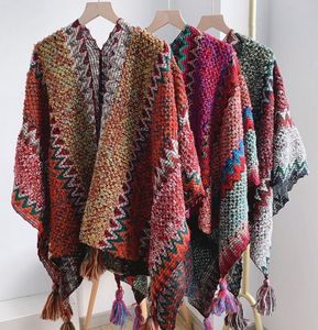 Feminino de malha xale envoltório poncho padrão vintage capa cardigan camisola frente aberta para primavera outono inverno plus size