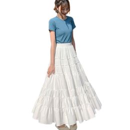 Faldas de cintura elástica de color sólido de moda coreana para mujer falda larga drapeada de color sólido de gran expansión