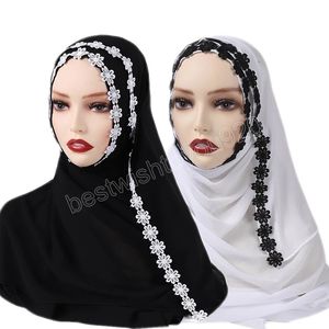 Lace Bloemen voor dames Chiffon Tulband Moslim hijabs Lange sjaal vrouwtjes sjaals hoofddoekje hoofdteksels hoofddeksels