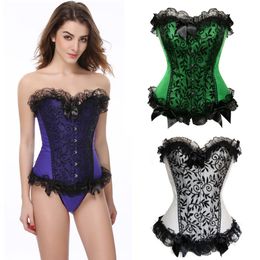 Top corset en dentelle à volants pour femmes Sexy Floral avec nœuds à lacets Overbust Busiter Plus Size Minceur Taille Cincher Body Shapewears