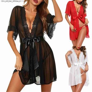 Women's lace sexy pajamas women's erotic underwear transparent V-neck pajamas pajamas Z230809