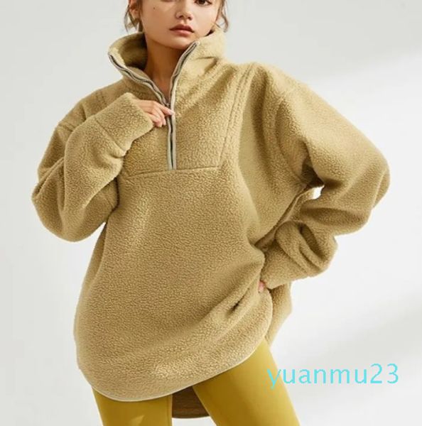 Sweat-shirt à capuche pour femmes, veste de costume de Yoga, manteau de Sport pour dames, demi-fermeture éclair, épais, ample, Long, Style avec polaire, automne