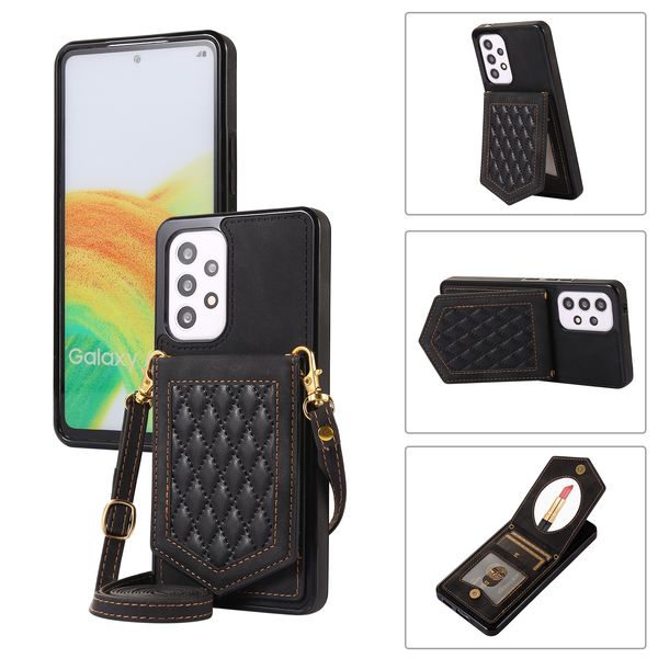 Funda de teléfono de cuero con espejo y billetera con cordón para mujer, funda de teléfono de cuero con bloqueo FID para Samsung A12 A13 A04S A04 M13 A51 A52 A53 A54 S20 S21 S22 S23 Ultra Plus 20FE