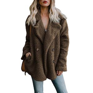 Femmes revers vestes manteau d'hiver femmes laine mélangée Cardigans pardessus chaud pull polaire fausse fourrure en peluche manteau à capuche grande taille