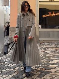 Abrigo plisado de mezcla de lana con solapa para mujer, abrigo cálido elegante y suelto de manga larga con un solo pecho, nuevo abrigo de calle para mujer 2024 240112